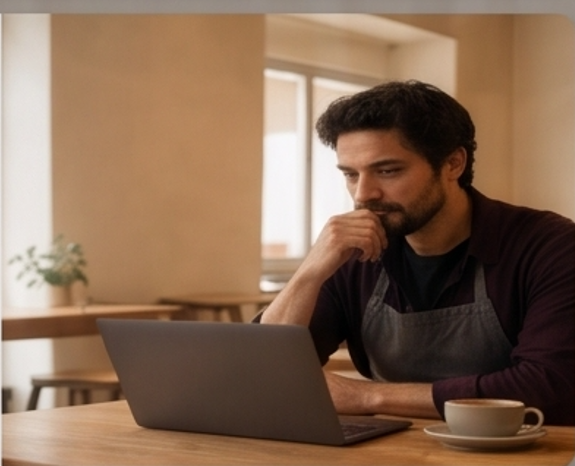 A business owner reviewing customer relationship data